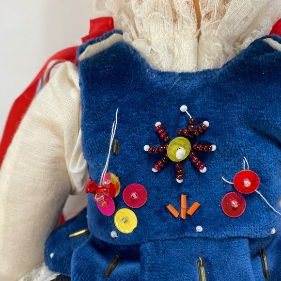 European Ethnic Dressed Sleepy Eye Vinyl Doll Short Blond Hair Ribbons 18" Tall - Picture 6 of 15